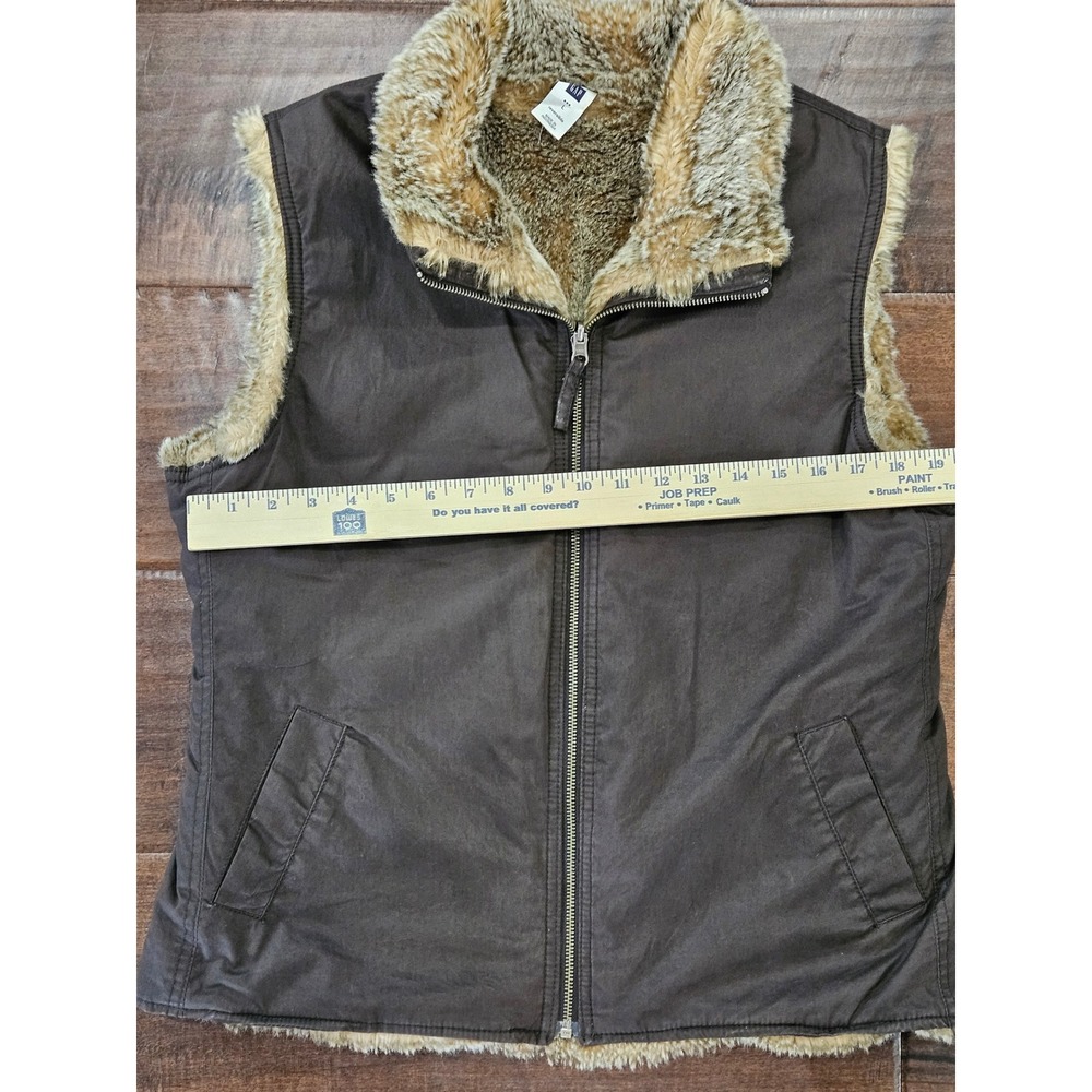 Y2k VTG Boho Rustic Gap Womens Reversible Faux Fur Vest Brown Full Zip L - Picture 3 of 8